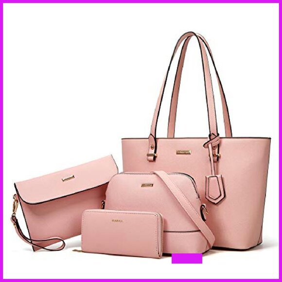 Synthetic Leather Satchel Tote Set 4pc Elegant Minimal Chic Everyday Carry - Picture 2 of 8